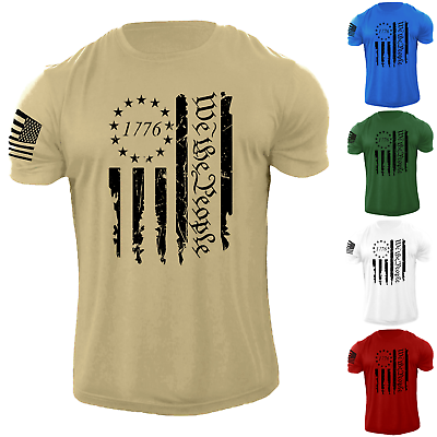 #ad #ad New Men#x27;s USA 1776 Distressed American Flag T Shirt Patriotic 100% Cotton Tee $9.90