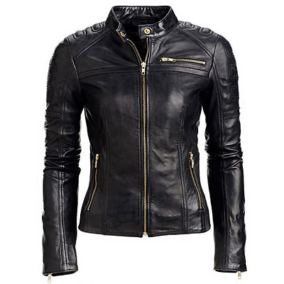 #ad Ladies Women Black Slim Fit Biker Motorcycle Style Real Leather Jacket AU $162.99
