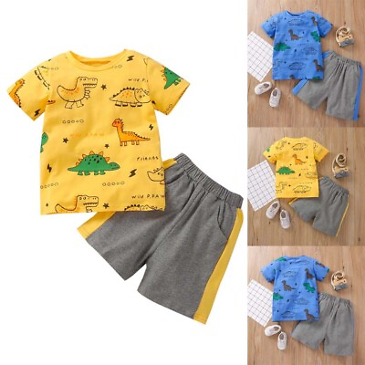 #ad Toddler Baby Boys Girl Short Sleeve Shirt Cute Tops Dinosaur Shorts Pants Outfit $16.99