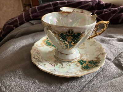 #ad Royal Sealy China Japan cup amp; saucer gold amp; Green trim Mother#x27;s Day gift $25.00