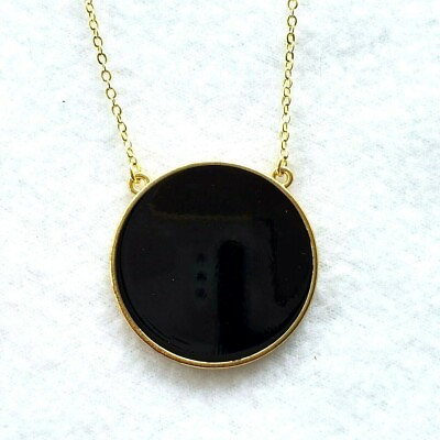 #ad Fornash Enamel Necklace Monogram Black Baby Soft Chain Gold Toned New 16 inch $21.97