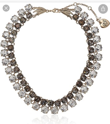 #ad $195 Betsey Johnson Two Tone Patina Crystal Two Layer Collar Necklace BA 4 $136.02