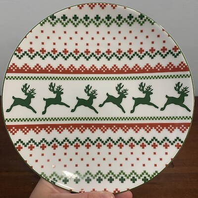 #ad Four Count Christmas Studio Nova Reindeer Sweater Pattern Dessert Plates Holiday $20.00