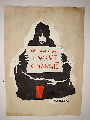 #ad Banksy Painting Drawing Vintage Sketch Paper Signed Stamped $99.98