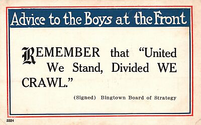 #ad Vintage Postcard 1910#x27;s Advice Remember That United We Stand Divided We Crawl $12.57