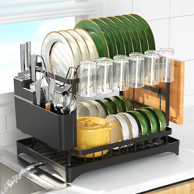 #ad 2 Tier Dish Drying Rack Over The Sink Dish Rack Above Kitchen Shelf Dish Drainer $40.59