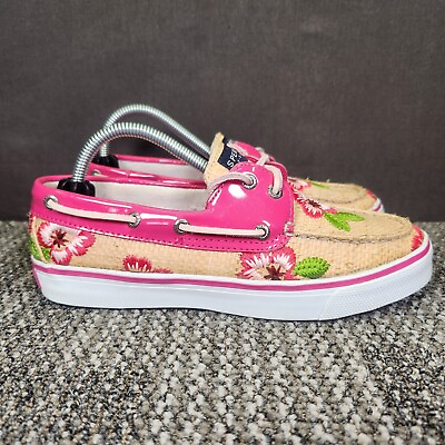 #ad Sperry Top Sider Women Size 6M Pink Patent Leather Floral Embroidered Boat Shoes $29.00