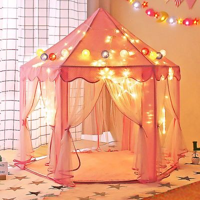 #ad Princess Castle Play Tent for Kids Girls with LED Star Lights53quot; H x 55quot; DPink $35.99