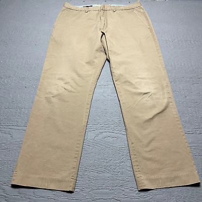 #ad J Crew Pants Mens 35X30 Measured Beige Flat Front Chino Casual Khakis $19.98