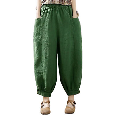 #ad Women Harem Trousers Deep Crotch Match Top Women Summer Long Pants Solid Color $14.48