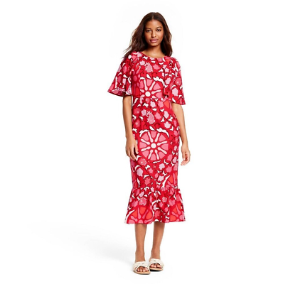 #ad RHODE Women#x27;s Zinnia Floral Print Bell Sleeve Midi Dress NON Stretch Size 10 $20.66