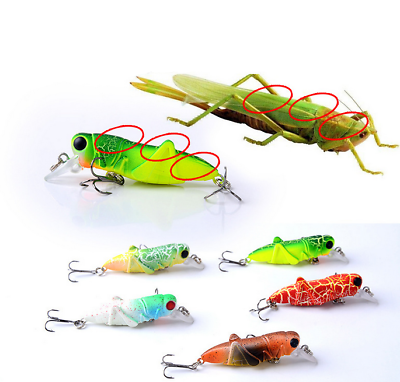 #ad 10x Colorful Insect Fishing Lure Crankbait Bass Grasshopper Artificial Bait Hook $18.91