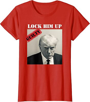 #ad Trump Mug Shot Lock Him Up Prison Anti Trump Gift Ladies#x27; Crewneck T Shirt $21.99