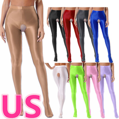 #ad US Women#x27;s Glossy High Waist Pantyhose Shiny Hollow Out Tights Footed Stockings $5.18