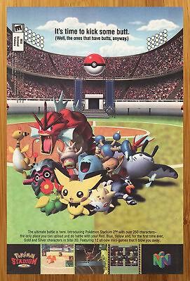 #ad 2001 Pokemon Stadium 2 N64 Print Ad Poster Authentic Official Nintendo Promo Art $19.49