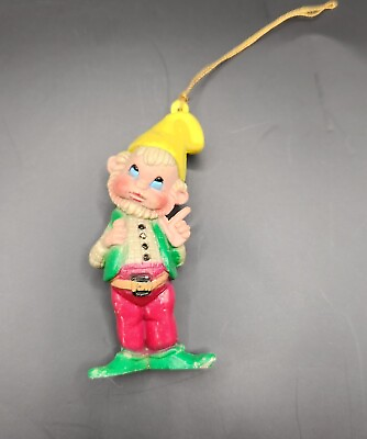 #ad Macau Dwarf Elf 3quot; Figurine Ornament Pixie Gnome 1960s W Gold Thread Vintage $7.99