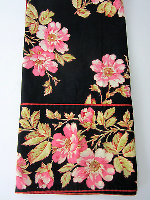 #ad APRIL CORNELL 36quot; x 36quot; Bordered Tablecloth Black Pink Classic Florals $28.88