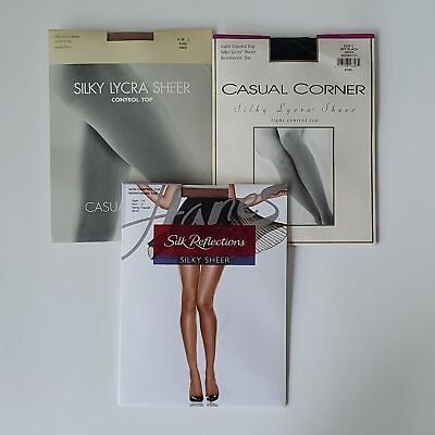 #ad Hanes Silk Reflections Casual Corner Set of 3 Nude Off Black Pantyhose Size C CD $15.19