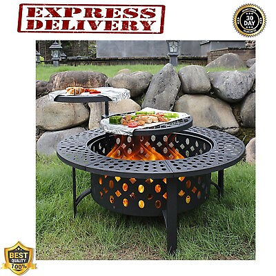 #ad Outdoor Wood Burning Fire Pit With 2 Grills Backyard Patio Garden Round 36 Inch $109.99