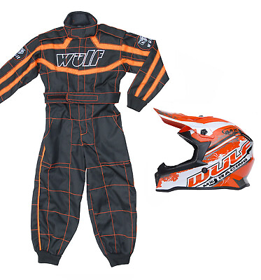 #ad Kids Wulfsport Wulf MX Motocross Overall amp; Helmet Orange Black Set #PO2 GBP 82.99