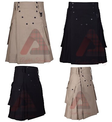 #ad Scottish Men#x27;s Tactical Utility Kilts 100% Cotton Made Kilt Custom Size Kilts $57.00