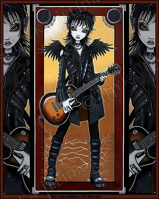 #ad Rocker Angel Gothic Guitar Tesla Fairy Musical Nika Signed Myka Jelina Art Print $15.99