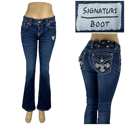#ad Miss Me Womens 28 X 32 actual Jeans Signature Boot Blue Cotton Blend Size 27 $83.32