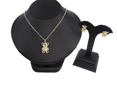 #ad 18k Layered Real Gold Filled Teddy bear Necklace Earrings Charm kids set $19.99