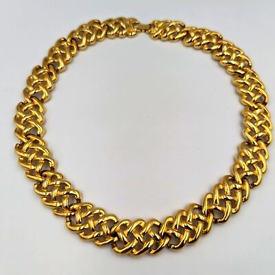 #ad #ad Vintage Gold Tone Woven Links Statement Fold over clasp Unsigned Collar Necklace $40.00