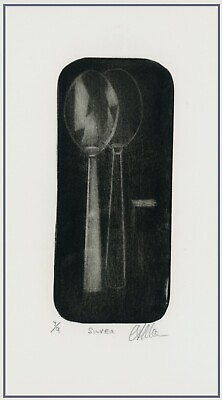 #ad SILVER SPOONS Fine Dining Utensils Original MEZZOTINT Hand Signed Numbered Print $20.00