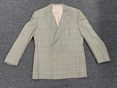 #ad Luciano Barbera Wool Linen Silk Plaid Double Breasted Coat Jacket 54 EU $149.85