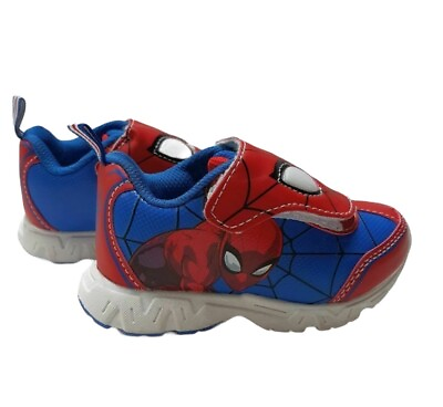 #ad Spider Man Boys Light Up Sneaker Tennis Shoes Red Blue Size 7 $14.83