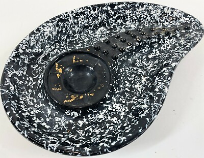 #ad Vintage STANFORD 1960 Retro 10quot; Black Speckle Fossil Shape Cigar Smoking Ashtray $32.99