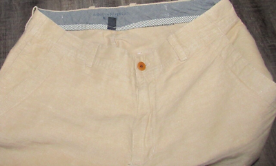 #ad BANANA REPUBLIC Mens Tan Linen Blend Drawstring Pants 32 Measure 33 X 31 EUC $15.99