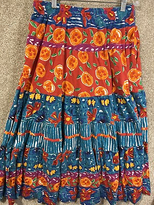 #ad VTG 90s Carole Little Sport Sz M Multicolor Floral Print Cotton Skirt $24.47