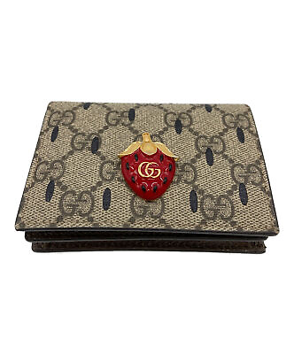 #ad GUCCI Double G Strawberry Bifold Wallet Beige GG Supreme With Box Authentic $341.99