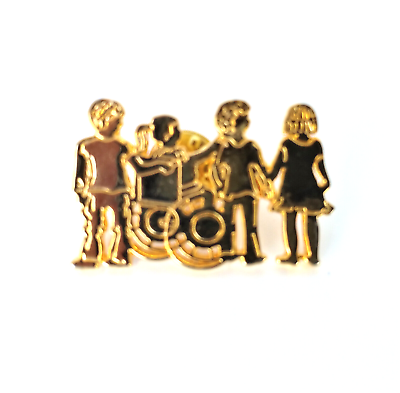 #ad Mother Brooch Pin Children Gold Tone 3 Boys I in Wheelchair 1 Girl Teacher Mom $8.99