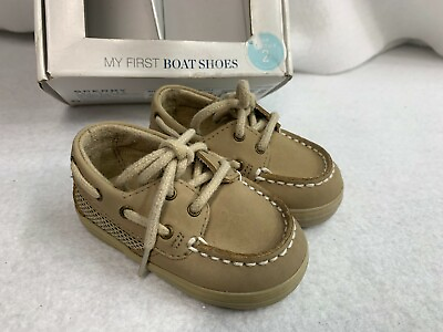 #ad Sperry Top Sider Girls 2 M Toddler Intrepid Crib Oat Linen Lace Up Boat Shoes $14.00
