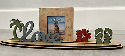 #ad Hawaiian Wooden Picture Frame w Love Flower Flip Flops Pieces MADE IN HAWAII $100.00