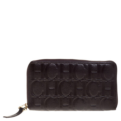 #ad Carolina Herrera Brown Monogram Leather Zip Around Wallet $143.85