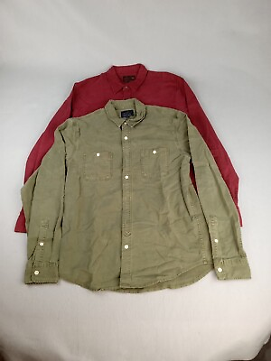 #ad Lucky Brand Mens Shirts Saturday Stretch M Lot Long Sleeve Button Green amp; Maroon $25.00