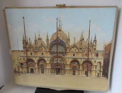 #ad Vintage large hand colored photo St Marks Basilica 18quot; x 22quot; bright detailed $125.00