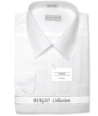 #ad Biagio Mens 100% COTTON Solid WHITE Color Dress Shirt sz 17 32 33 $28.95