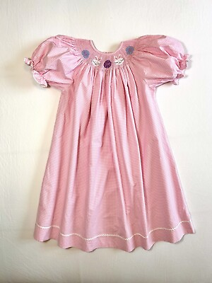 #ad Southern Smocked Co. Size 8 Girls Pink Gingham Boutique Puff Sleeve Easter Dress $29.99