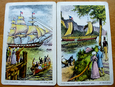 #ad 2 Vintage Swap Playing Cards blank bk Steamship Clermont Old Ironsides Harbors $3.00