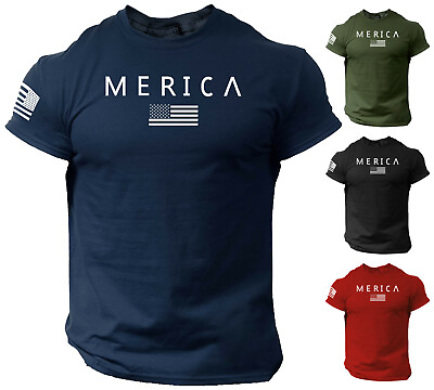 #ad Merica Army Style T Shirt US Flag American Military Gun Top $12.90