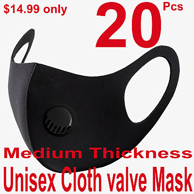 #ad 20Pcs Men Women Black Valve Face Mask Reusable Washable Clothing Covering NEW Co $12.99