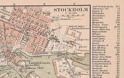 #ad STOCKHOLM 1894 Original map city plan SWEDEN $9.00
