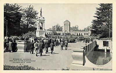 #ad Postcard 1936 San Francisco CA: Memorial Museum Golden Gate Park Seal Pits $6.25