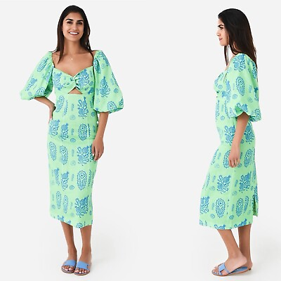 #ad RHODE Noa Dress Linen Midi Green Blue Floral Size 8 $445.00
